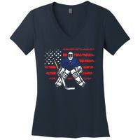 American Ice Hockey Athlete Winter Sport Goalkeeper Women's V-Neck T-Shirt