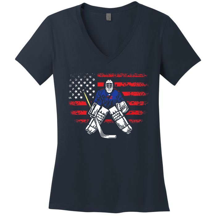 American Ice Hockey Athlete Winter Sport Goalkeeper Women's V-Neck T-Shirt