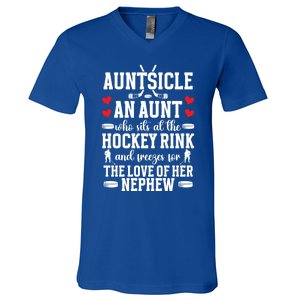 Auntsicle Ice Hockey Aunt Of A Hockey Player Auntie Gift V-Neck T-Shirt