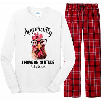 Apparently I Have An Attitude Who Knew Funny Chicken Long Sleeve Pajama Set