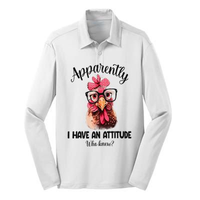 Apparently I Have An Attitude Who Knew Funny Chicken Silk Touch Performance Long Sleeve Polo