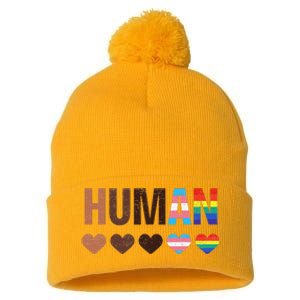 All Inclusive Hearts Blm Racial Justice Human Equality Top Pom Pom 12in Knit Beanie