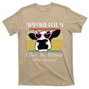 Apparently I Have An Attitude Who Knew Funny Cow Retro Meme T-Shirt