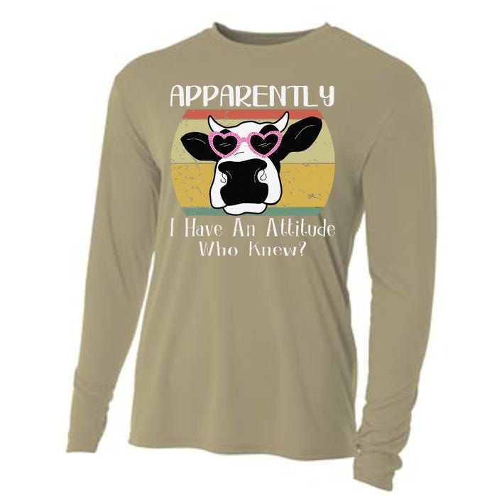 Apparently I Have An Attitude Who Knew Funny Cow Retro Meme Cooling Performance Long Sleeve Crew