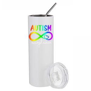 Acceptance Infinity Heart Autism Awareness Month Rainbow Gift Stainless Steel Tumbler