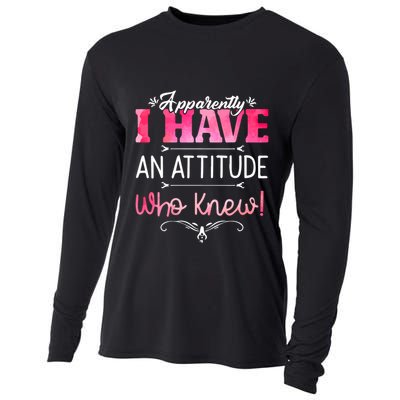 Apparently I Have An Attitude Who Knew Funny Sarcastic Gift Cooling Performance Long Sleeve Crew