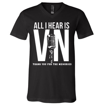 All I Hear Is Vin Scully Microphone Rest In Peace RIP Thank For The Memories Baseball V-Neck T-Shirt