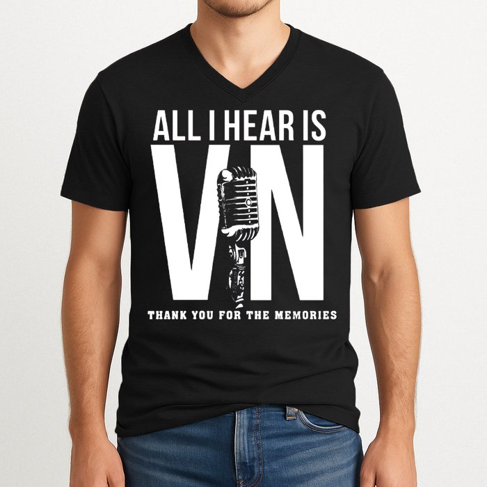 All I Hear Is Vin Scully Microphone Rest In Peace RIP Thank For The Memories Baseball V-Neck T-Shirt