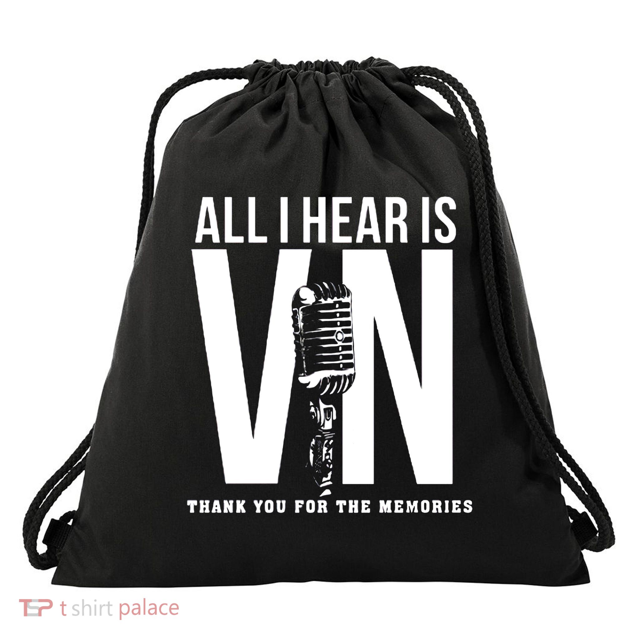 All I Hear Is Vin Scully Microphone Rest In Peace RIP Thank For The Memories Baseball Drawstring Bag