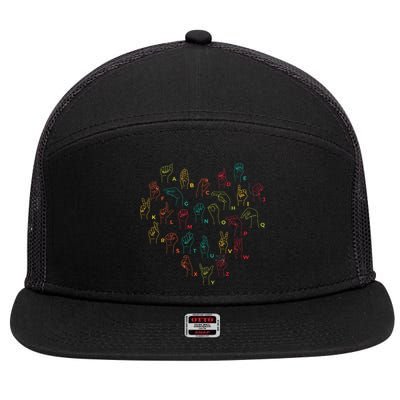 ASL ILY Heart Sign Language Interpreter Deaf ASL Teacher 7 Panel Mesh Trucker Snapback Hat