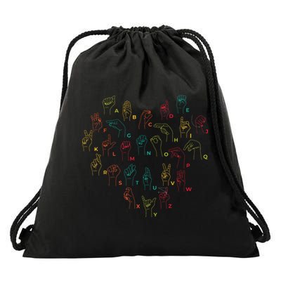 ASL ILY Heart Sign Language Interpreter Deaf ASL Teacher Drawstring Bag