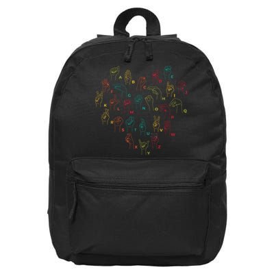 ASL ILY Heart Sign Language Interpreter Deaf ASL Teacher 16 in Basic Backpack