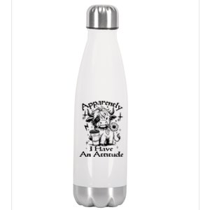 Apparently I Have An Attitude Who Knew Funny Cow Retro Meme Stainless Steel Insulated Water Bottle