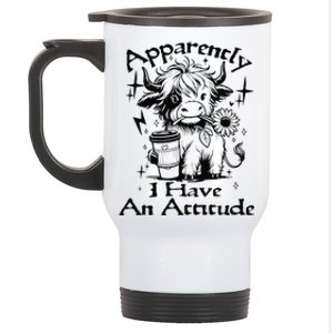 Apparently I Have An Attitude Who Knew Funny Cow Retro Meme Stainless Steel Travel Mug