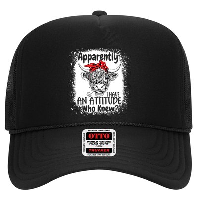 Apparently I Have An Attitude Who Knew Bleached Highland Cow Gift Trucker Hat