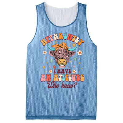 Apparently I Have An Attitude Funny Cow Lover Sarcasm Groovy Mesh Reversible Basketball Jersey Tank