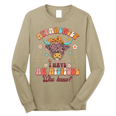 Apparently I Have An Attitude Funny Cow Lover Sarcasm Groovy Long Sleeve Shirt