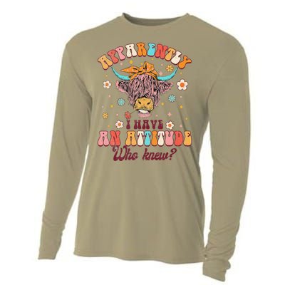 Apparently I Have An Attitude Funny Cow Lover Sarcasm Groovy Cooling Performance Long Sleeve Crew