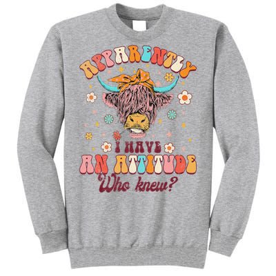 Apparently I Have An Attitude Funny Cow Lover Sarcasm Groovy Tall Sweatshirt