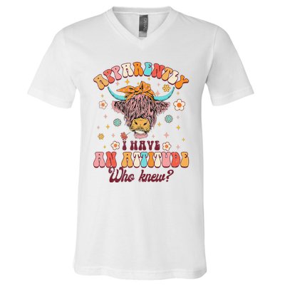 Apparently I Have An Attitude Funny Cow Lover Sarcasm Groovy V-Neck T-Shirt