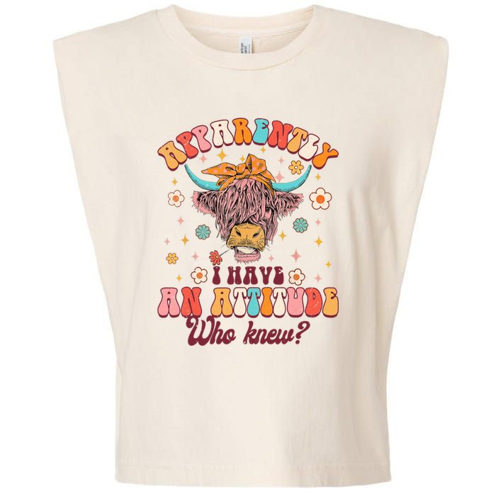 Apparently I Have An Attitude Funny Cow Lover Sarcasm Groovy Garment-Dyed Women's Muscle Tee