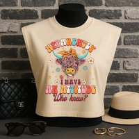 Apparently I Have An Attitude Funny Cow Lover Sarcasm Groovy Garment-Dyed Women's Muscle Tee
