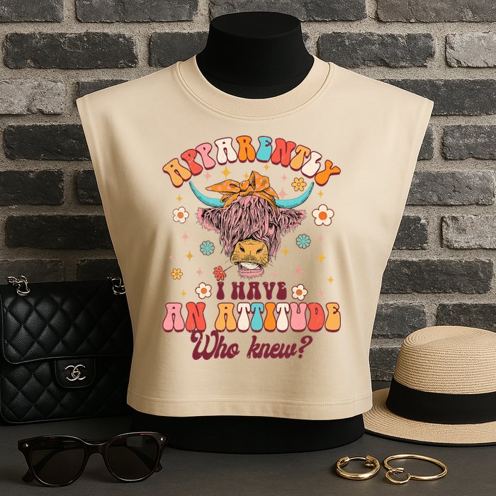 Apparently I Have An Attitude Funny Cow Lover Sarcasm Groovy Garment-Dyed Women's Muscle Tee