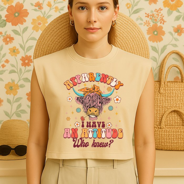 Apparently I Have An Attitude Funny Cow Lover Sarcasm Groovy Garment-Dyed Women's Muscle Tee