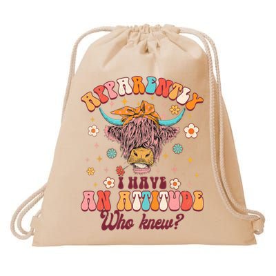 Apparently I Have An Attitude Funny Cow Lover Sarcasm Groovy Drawstring Bag