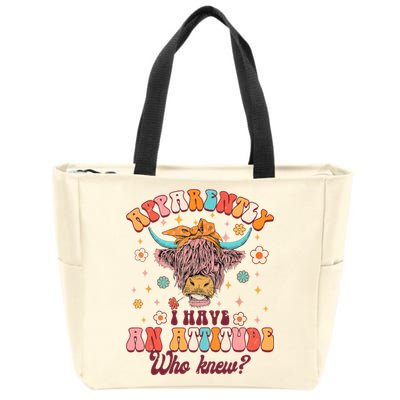 Apparently I Have An Attitude Funny Cow Lover Sarcasm Groovy Zip Tote Bag