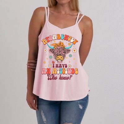 Apparently I Have An Attitude Funny Cow Lover Sarcasm Groovy Women's Strappy Tank