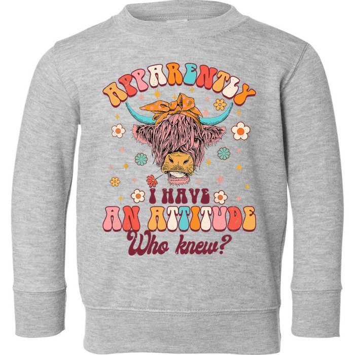 Apparently I Have An Attitude Funny Cow Lover Sarcasm Groovy Toddler Sweatshirt
