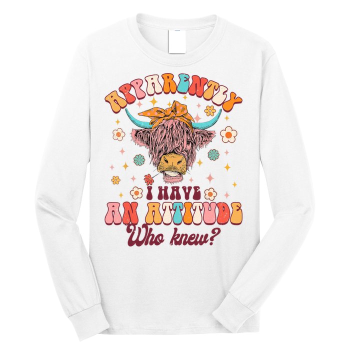 Apparently I Have An Attitude Funny Cow Lover Sarcasm Groovy Long Sleeve Shirt