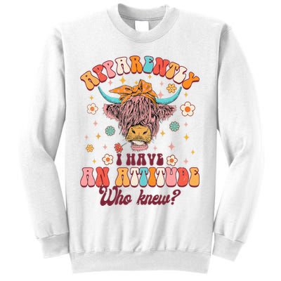 Apparently I Have An Attitude Funny Cow Lover Sarcasm Groovy Sweatshirt