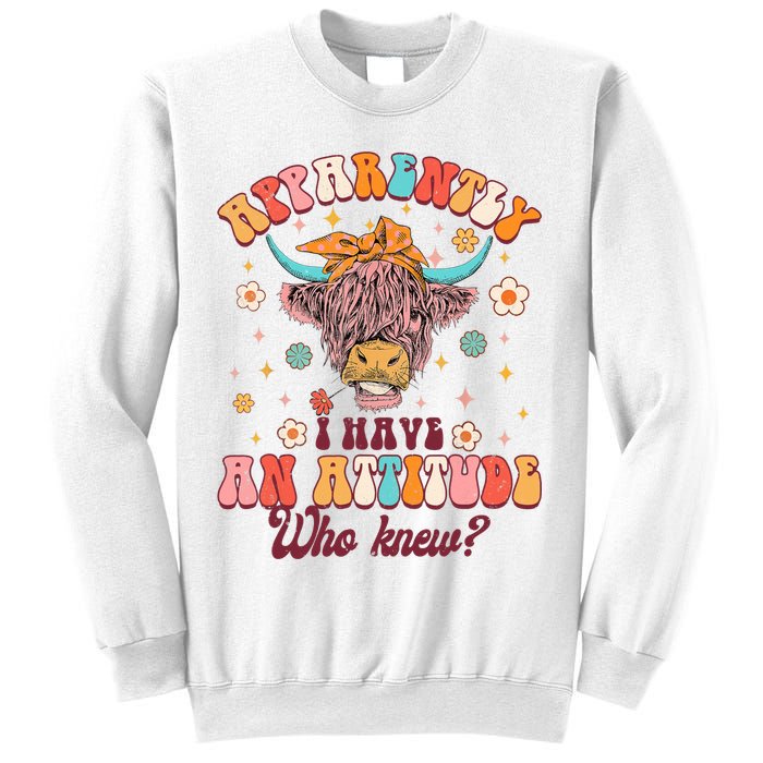 Apparently I Have An Attitude Funny Cow Lover Sarcasm Groovy Sweatshirt