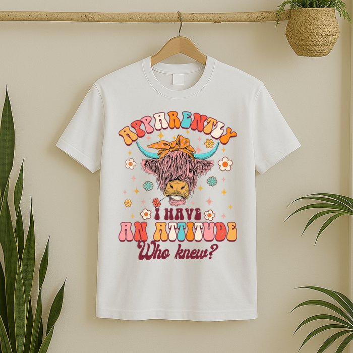 Apparently I Have An Attitude Funny Cow Lover Sarcasm Groovy T-Shirt