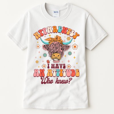Apparently I Have An Attitude Funny Cow Lover Sarcasm Groovy Tall T-Shirt