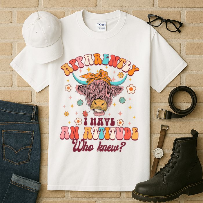 Apparently I Have An Attitude Funny Cow Lover Sarcasm Groovy Tall T-Shirt