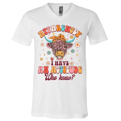 Apparently I Have An Attitude Funny Cow Lover Sarcasm Groovy V-Neck T-Shirt