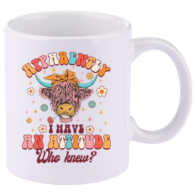 Apparently I Have An Attitude Funny Cow Lover Sarcasm Groovy 11oz C Handle Ceramic Mug