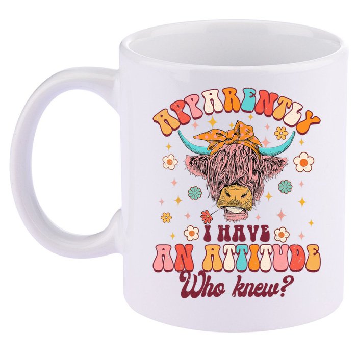 Apparently I Have An Attitude Funny Cow Lover Sarcasm Groovy 11oz C Handle Ceramic Mug