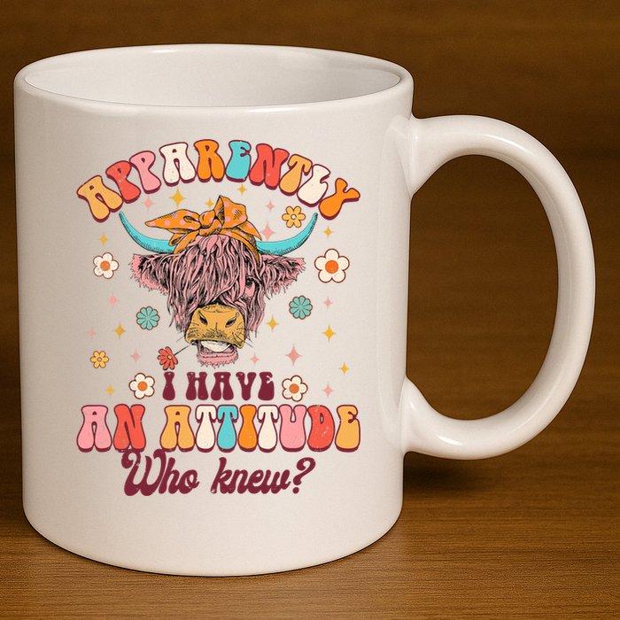 Apparently I Have An Attitude Funny Cow Lover Sarcasm Groovy 11oz C Handle Ceramic Mug