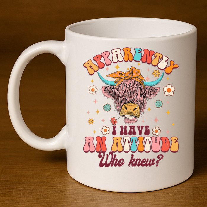 Apparently I Have An Attitude Funny Cow Lover Sarcasm Groovy 11oz C Handle Ceramic Mug