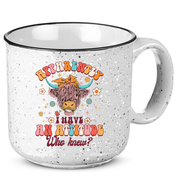 Apparently I Have An Attitude Funny Cow Lover Sarcasm Groovy 15oz Campfire Ceramic Mug