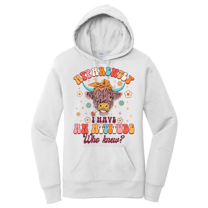 Apparently I Have An Attitude Funny Cow Lover Sarcasm Groovy Women's Pullover Hoodie