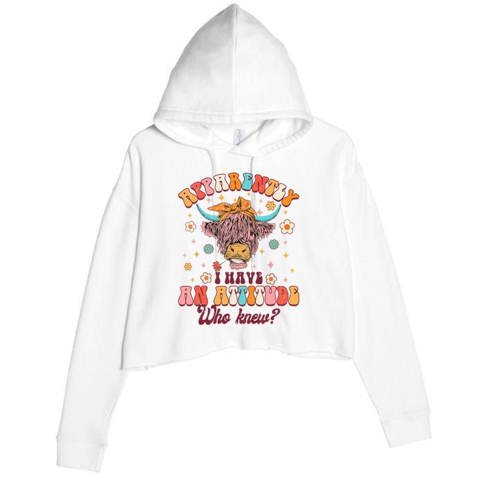 Apparently I Have An Attitude Funny Cow Lover Sarcasm Groovy Crop Fleece Hoodie