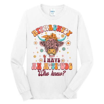 Apparently I Have An Attitude Funny Cow Lover Sarcasm Groovy Tall Long Sleeve T-Shirt