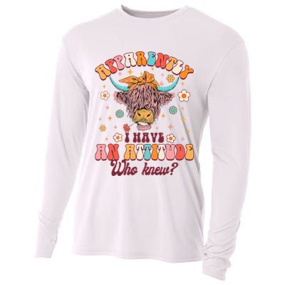 Apparently I Have An Attitude Funny Cow Lover Sarcasm Groovy Cooling Performance Long Sleeve Crew