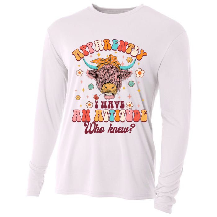 Apparently I Have An Attitude Funny Cow Lover Sarcasm Groovy Cooling Performance Long Sleeve Crew