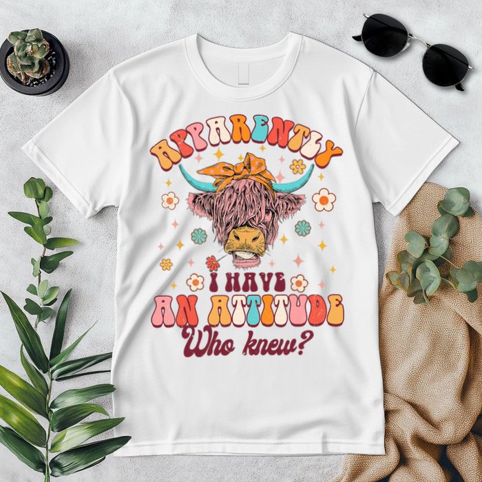 Apparently I Have An Attitude Funny Cow Lover Sarcasm Groovy Premium T-Shirt
